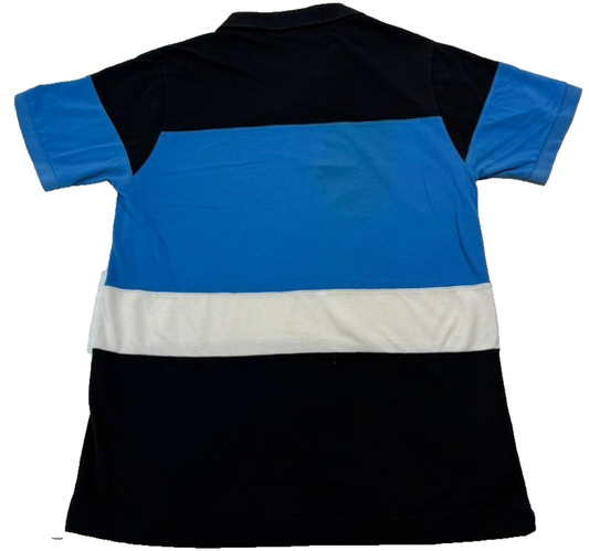 Lacoste Men's Block Stripe Black Blue White Polo Shirt Short Sleeve Size 4