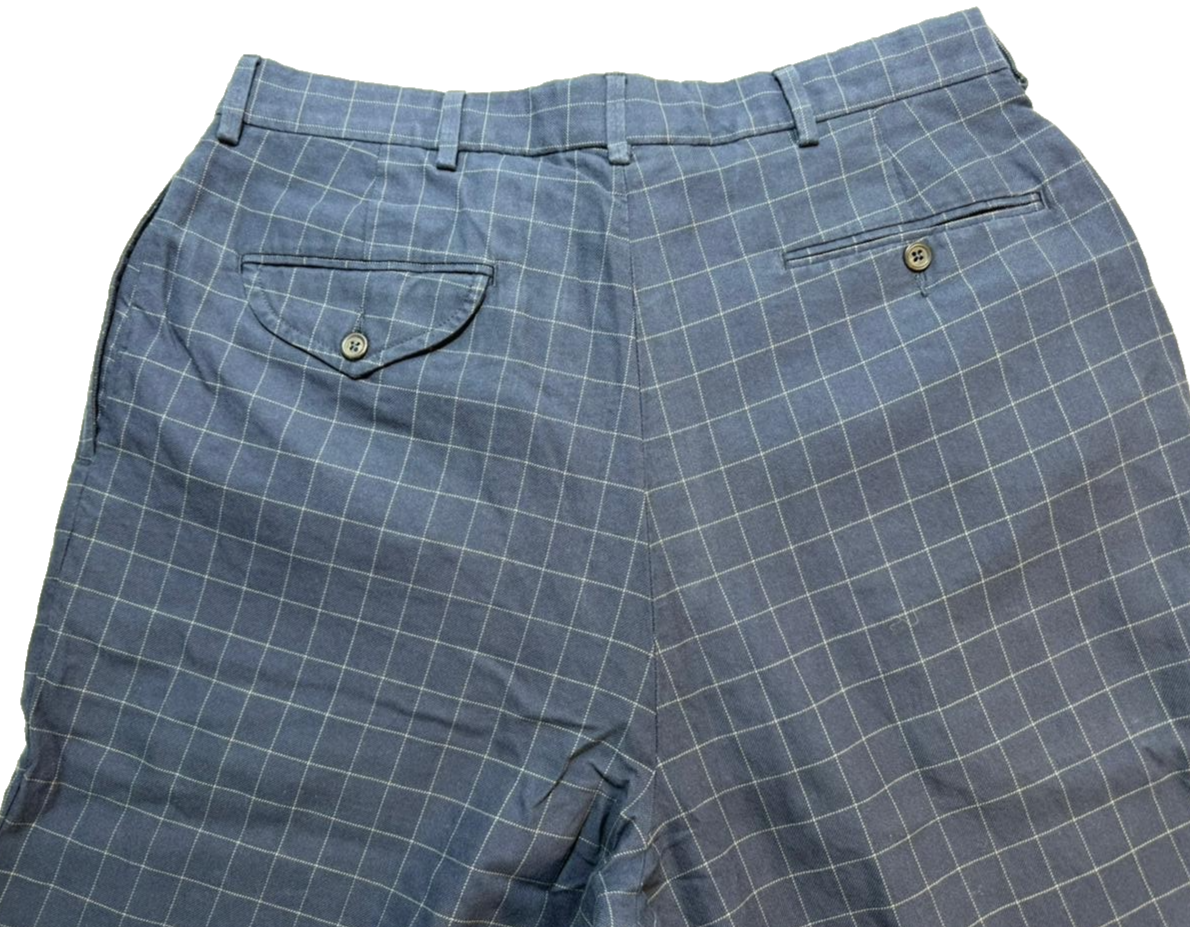 Vintage Polo Ralph Lauren Navy Blue Cotton Windowpane Pleated Trousers Pant 34