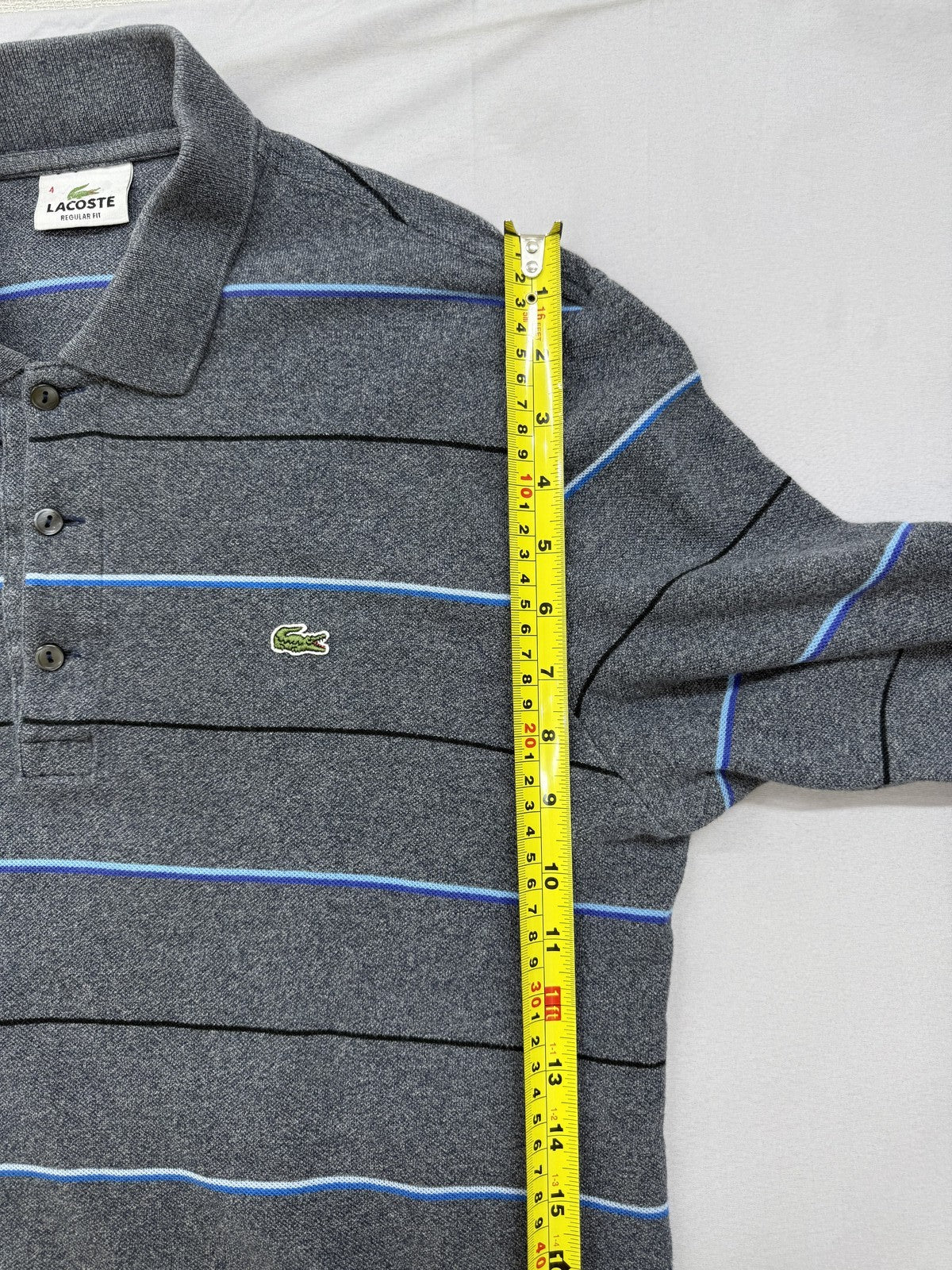 Lacoste Men's Polo Shirt Size 4 Gray Stripe Cotton F8330