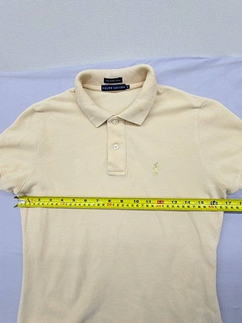 RALPH LAUREN Women's Beige Skinny Polo Shirt Size M Cotton Embroidered Pony