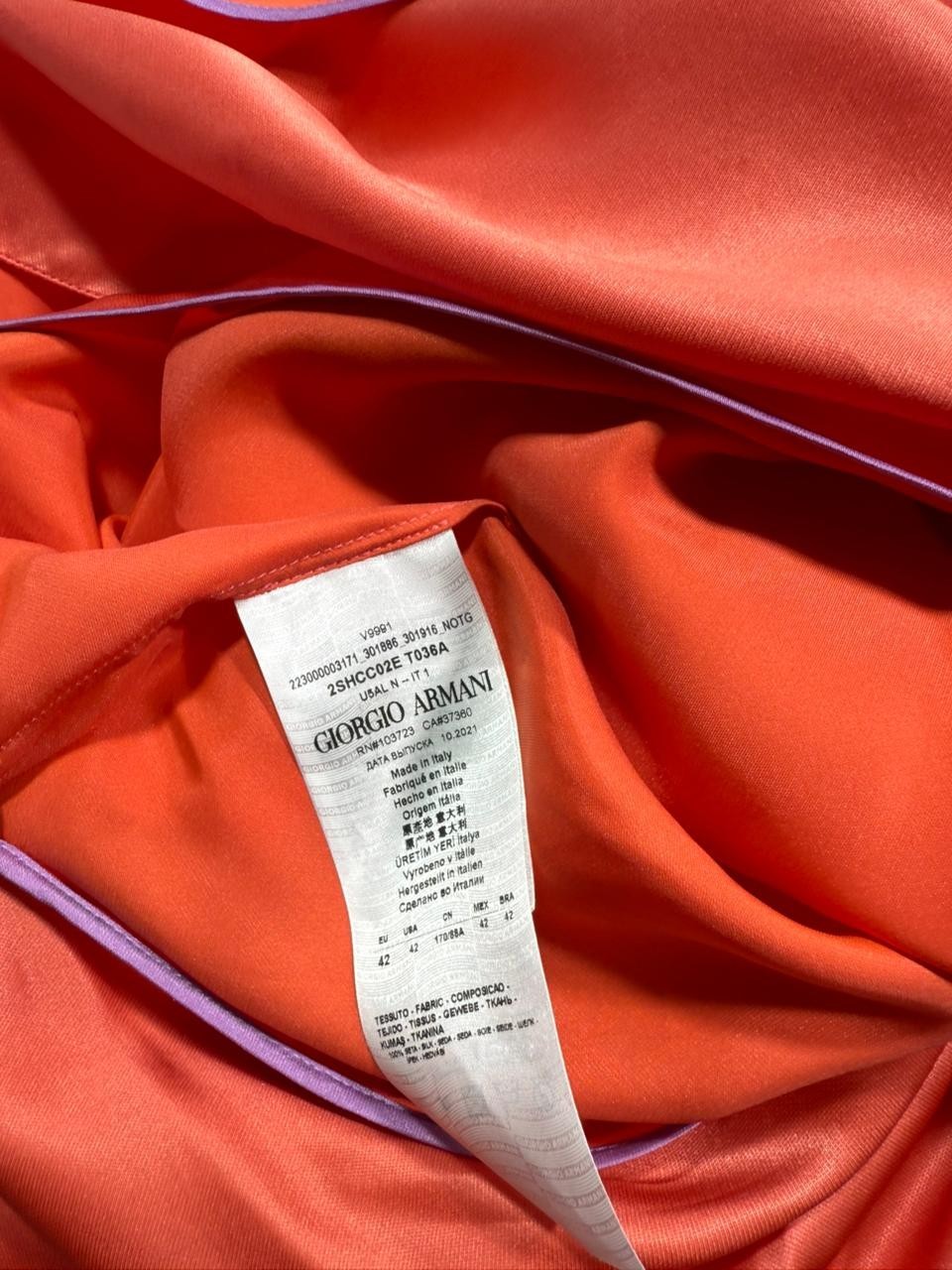 Giorgio Armani Women's Orange Satin Draped Hooded Wrap Top Size 42 BNWT