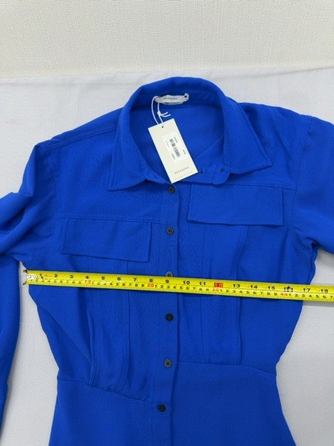 Reserved Women's S Blue Short Shirt Dress Long Sleeve Collar Button EUC