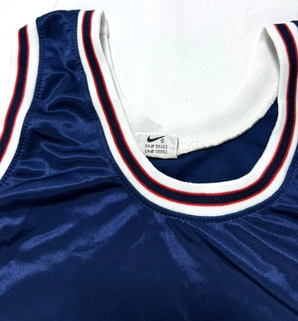 Vintage Nike Team Basketball Jersey In Dark Blue With White And Red Trim - XL