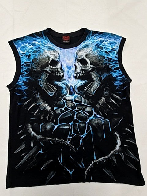 Spiral Direct Black/Blue Skull Gothic Tank Top L Cotton Sleeveless