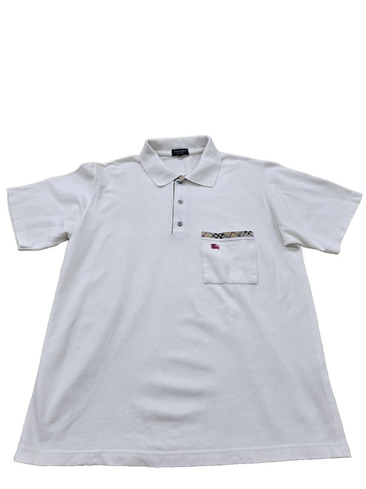 Burberry Men's White Check Polo Shirt M Short Sleeve Cotton England