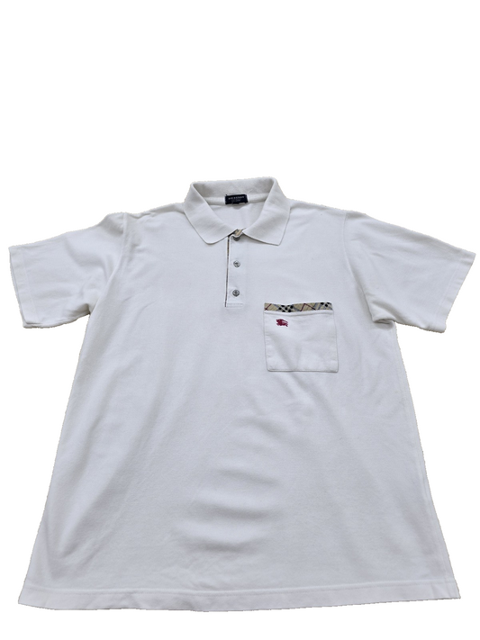 Burberry Men's White Check Polo Shirt M Short Sleeve Cotton England