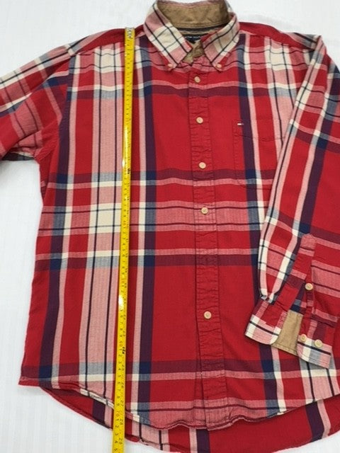 Tommy Hilfiger Men's Red Plaid Flannel Shirt Size L