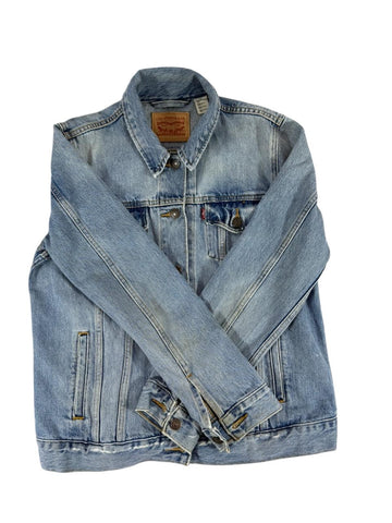 Levis Mens Denim Jacket Blue Trucker Style Button Front Casual Size Large