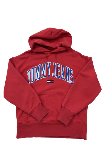 Tommy Jeans Men's Red Pullover Hoodie S French Terry Long Sleeve
