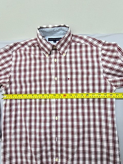 Tommy Hilfiger Men's Red White Plaid Long Sleeve Button-Down Shirt P/S
