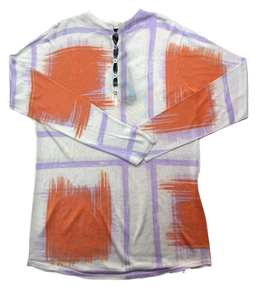 BNWT Giorgio Armani Orange Purple Grid Print Jersey Button V-Neck - Size 42