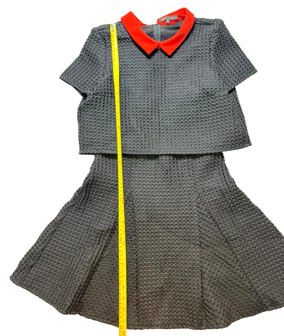 Maje Black Textured Knit Dress With Red Collar Short Sleeve Fit & Flare - Size 3