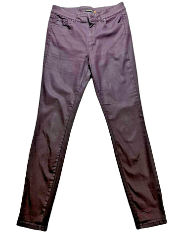 Massimo Dutti Jeans Women's - Purple Coated Wet Leather Look Biker Pant Trousers