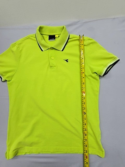 Diadora Green Tennis Polo Shirt Men S Italy Cotton Pique White Piping
