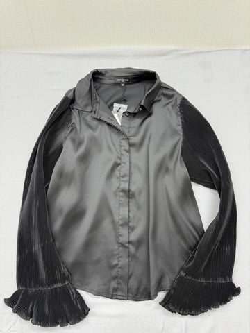Area Stars Black Pleated Button Down Long Sleeve Blouse M