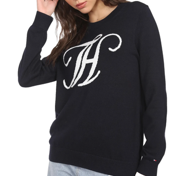 Tommy Hilfiger Navy Sweater Big Th Logo Crew Neck Knit Jumper | XS| Unisex