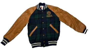 Franklin & Marshall Varsity Jacket With A Blue And Green Plaid Wool - Size Xs