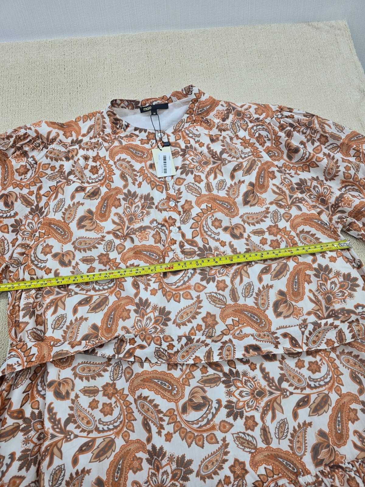Maje Orange Paisley Long Sleeve Ruffle Top M Women