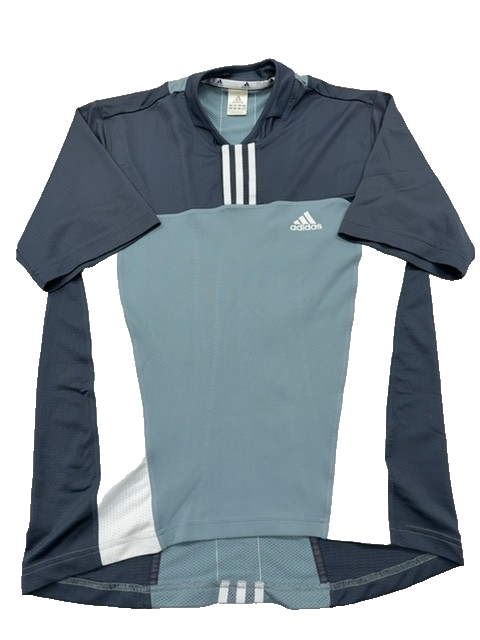 Adidas Men's Grey Cycling Jersey Short Sleeve Striped L Regular Polyester