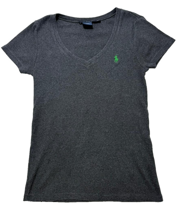 Polo Ralph Lauren Women's Grey V-Neck T-Shirt Green Logo SIZE M