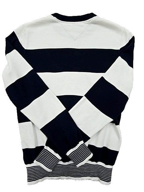 Tommy Hilfiger Unisex Navy Blue White Striped Cotton Crew Sweater XSP