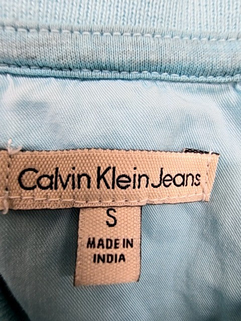Calvin Klein Jeans Men's Light Blue Striped Polo Size S