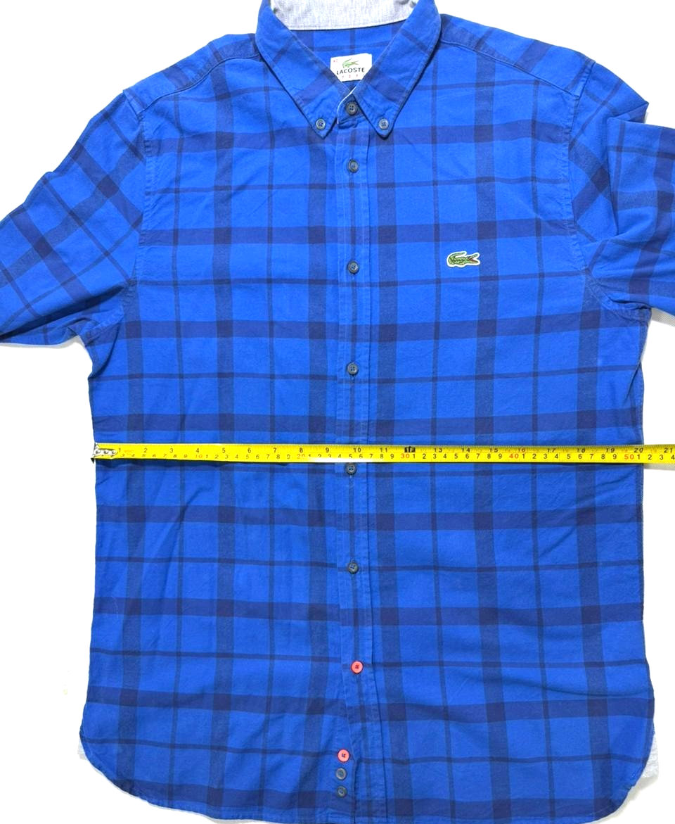 Lacoste Check Shirt For Men Blue Casual Work Shirt - Size 40