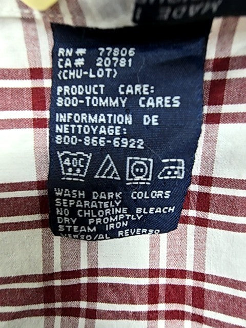 Tommy Hilfiger Men's Red White Plaid Long Sleeve Button-Down Shirt P/S
