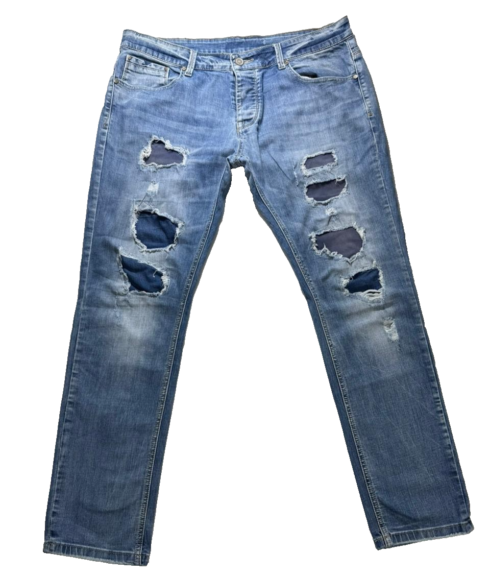 Stone Island Men's Distressed Ripped Jeans Blue Denim Slim Fit