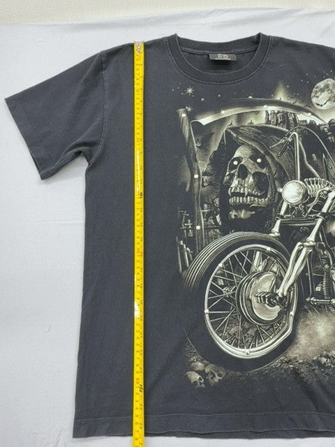 Rock Mongz Unisex Black Skull Biker T-Shirt Size M Cotton Crewneck
