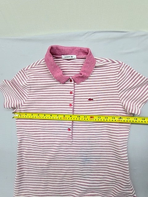 Lacoste L.12.12 Women's Pink Striped Polo Shirt Size 42
