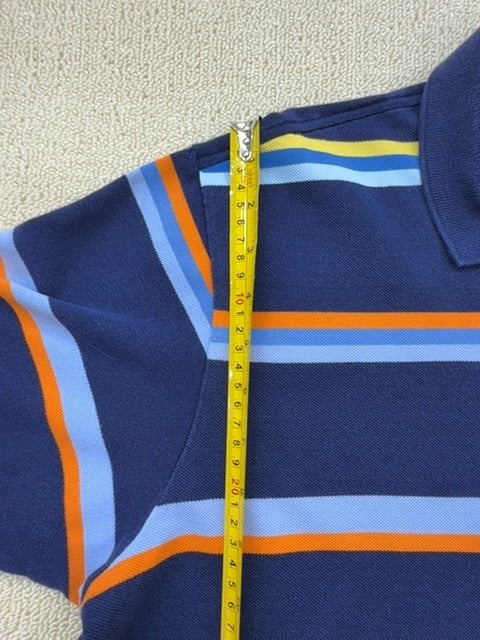 Lacoste Men's Navy Blue Striped Polo Shirt Size 6 Vintage Cotton