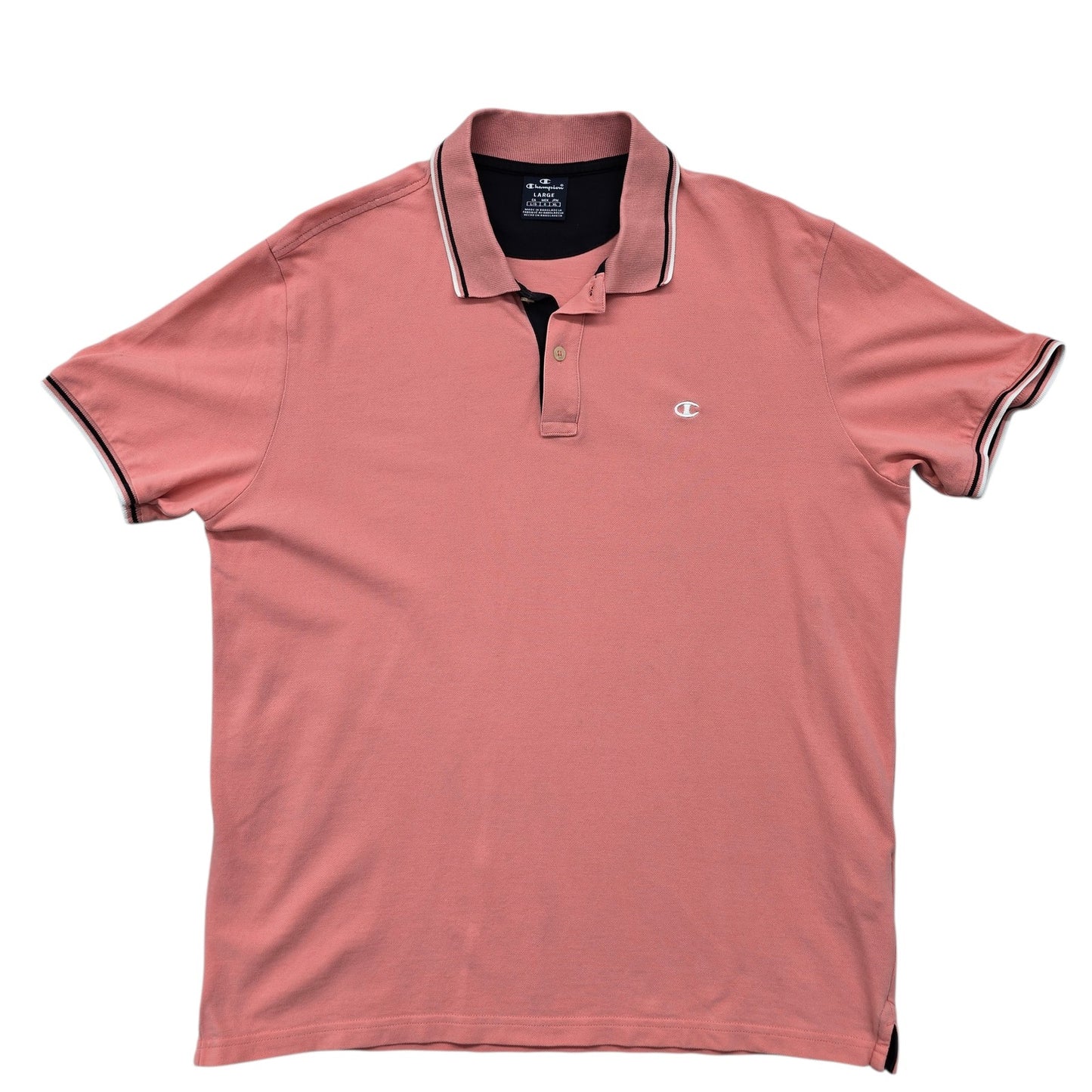 Champion Men's L Rose Mauve Cotton Polo Short Sleeve Striped Collar
