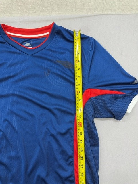 Umbro Blue Soccer Jersey L Short Sleeve V-Neck Red Trim Unisex Adult