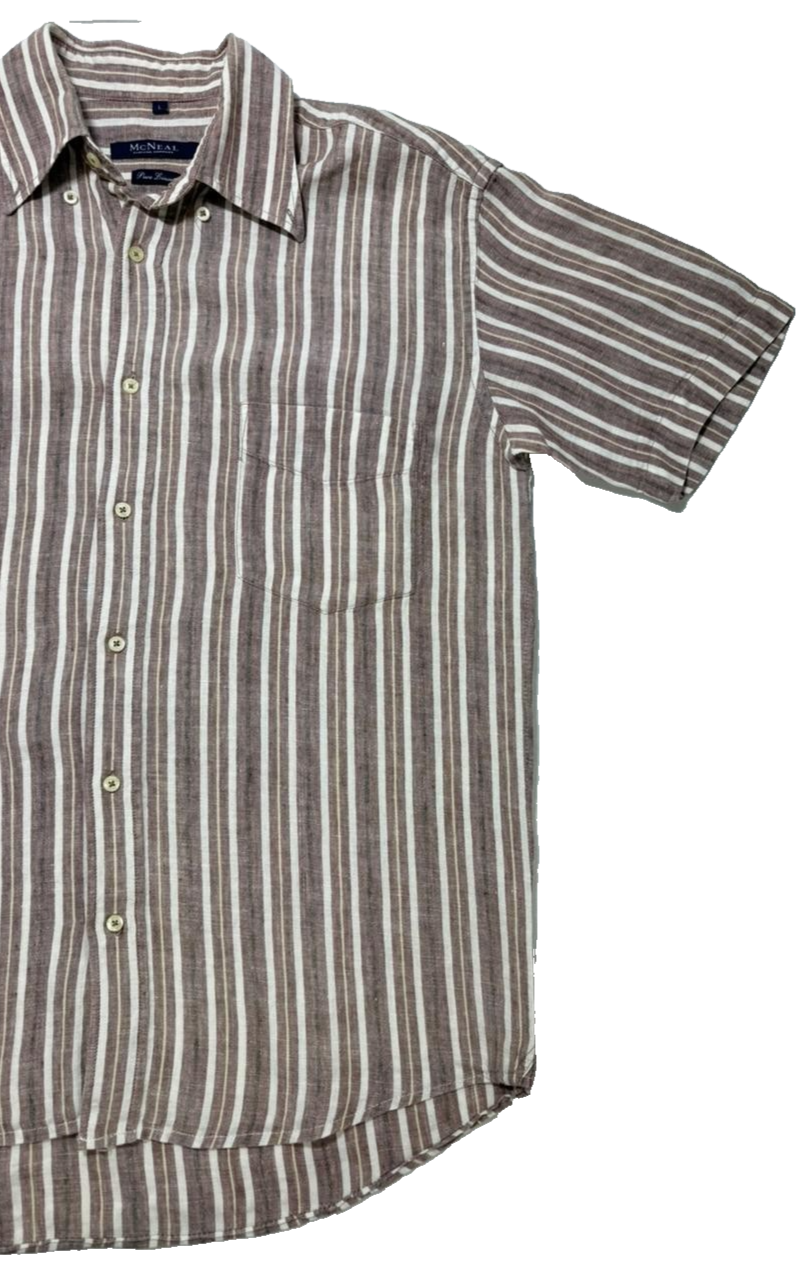 Mcneal Linen Shirt Men Stripe Short Sleeve | Size: L