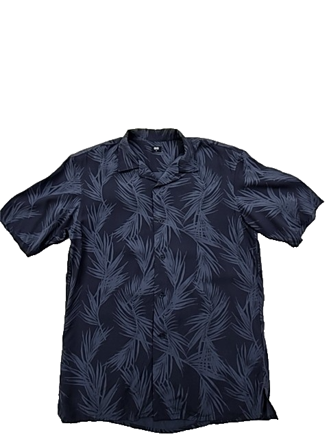 Uniqlo Men's Navy Hawaiian Leaf Rayon Shirt Size S Short Sleeve