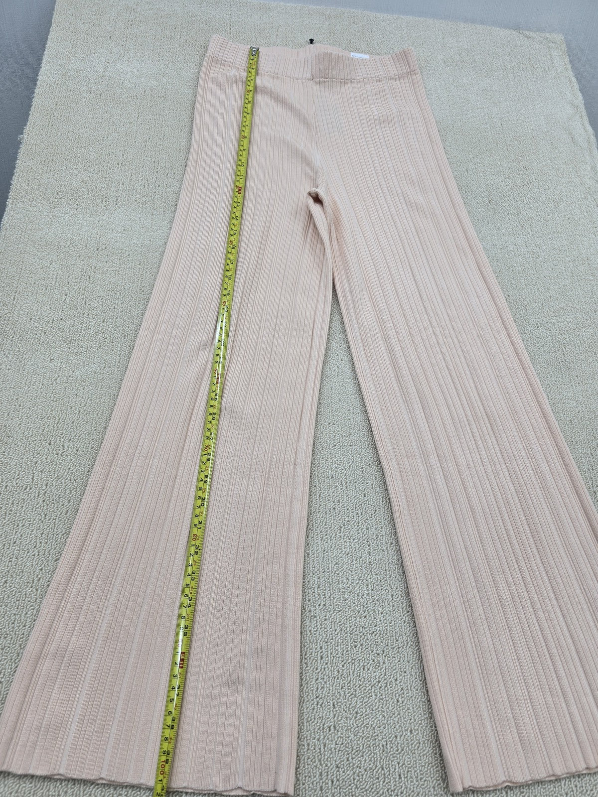 Maje Wide-Leg Knitted Pants FR 40 Rose Pale High Waist Stretch NWT
