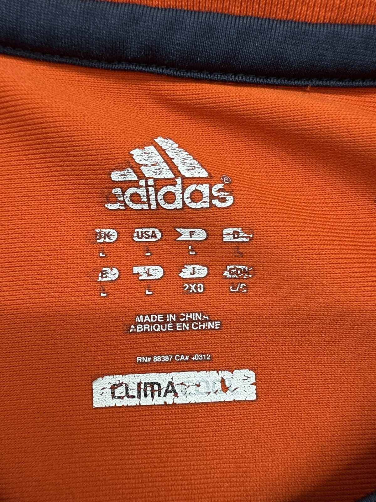 Adidas Men's XL Orange Soccer Jersey Striped Climalite Short Sleeve