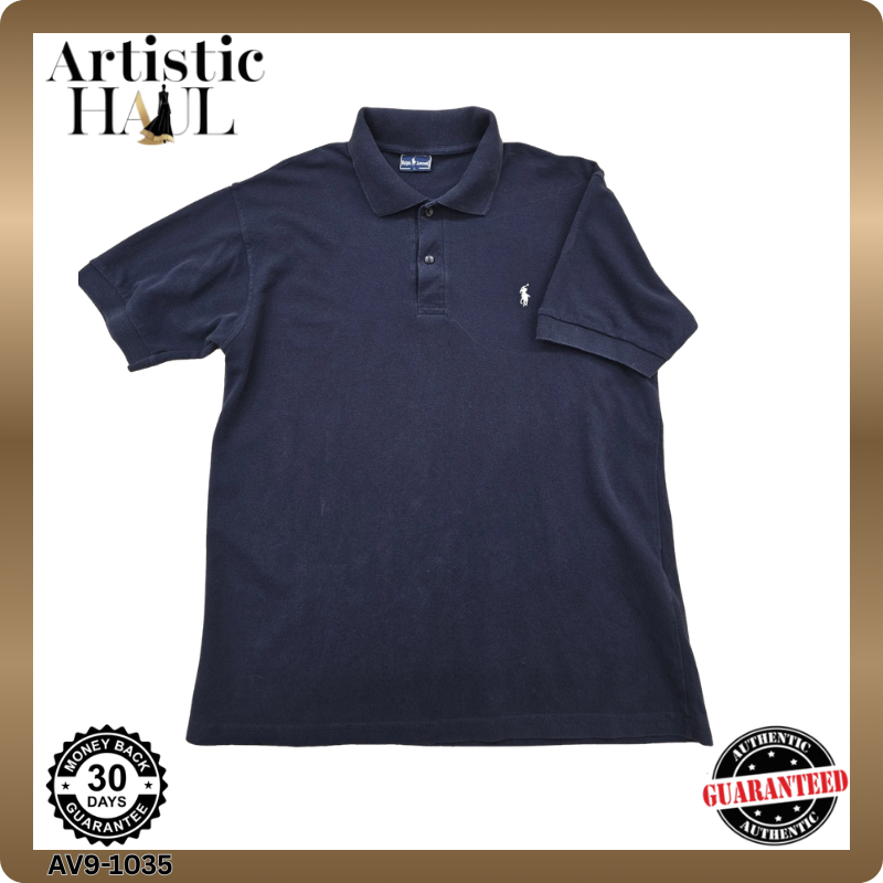 Ralph Lauren Navy Cotton Polo Shirt L Short Sleeve USA Made