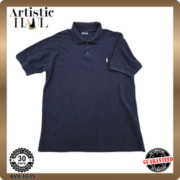 Ralph Lauren Navy Cotton Polo Shirt L Short Sleeve USA Made