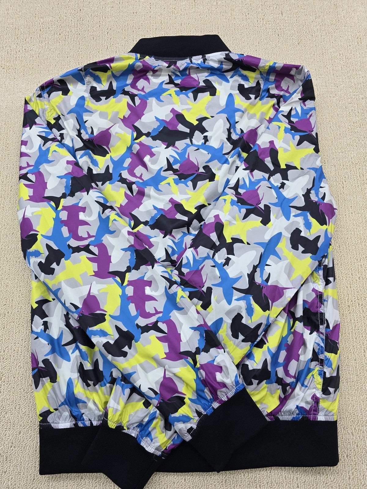 Trussardi Jeans Shark Print Bomber Jacket Men Sz 52 Multicolor