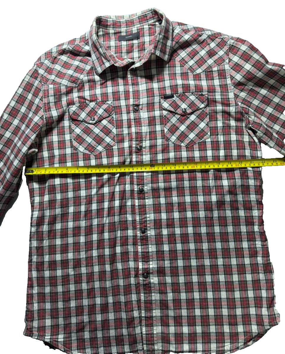 Diesel Men's Dress Shirts Camicia Plaids & Checks Tartan Red - Size M