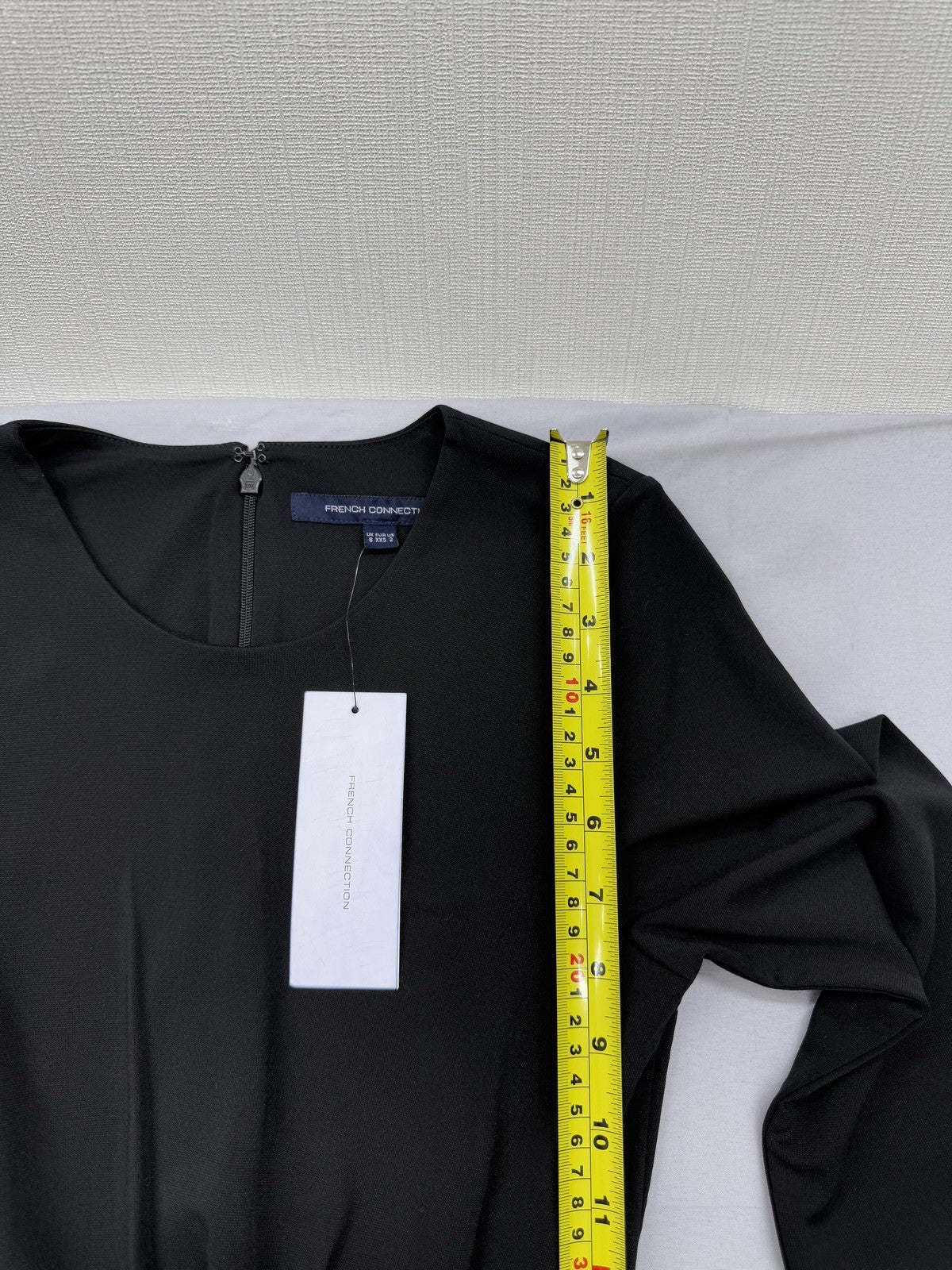 French Connection Black Boatneck Elbow Sleeve Dress Visc