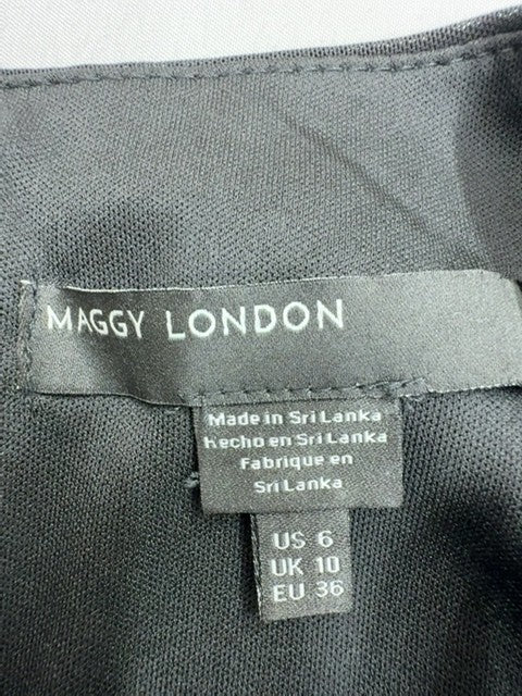 Maggy London Size 6 Black Ruched Sheath Cocktail Dress Long Sleeve