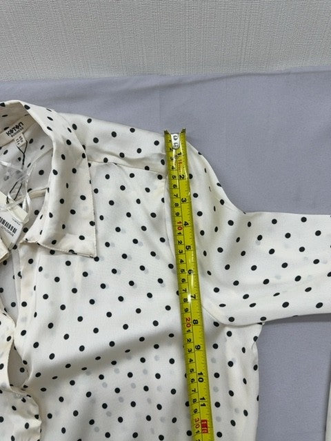 Koton White Polka Dot Long Sleeve Button-Down Blouse Women Business L