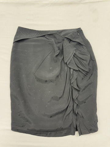 Ikks Wrap Knee Length Skirt EU 34 Charcoal Grey Floral Ruffle