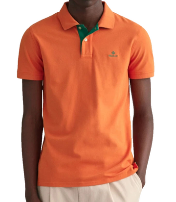 GANT Men's Polo Shirt Orange Green Trim Size L