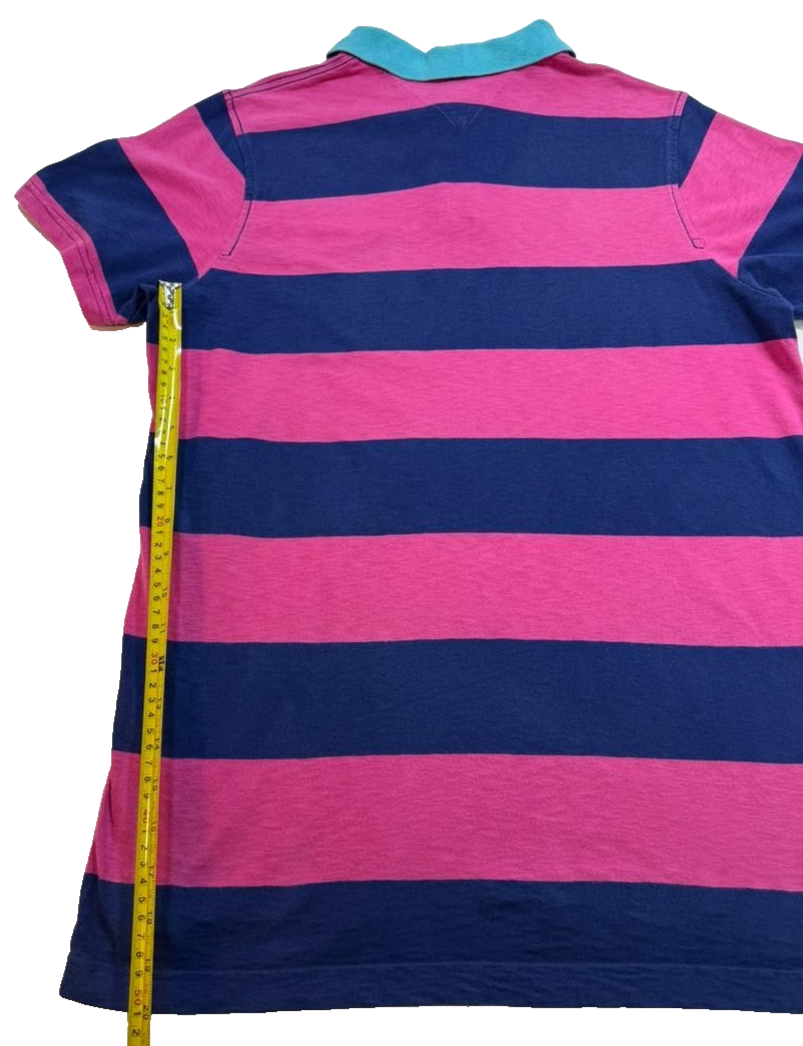 Tommy Hilfiger Women's Denim Striped Polo Shirt Short Sleeve Cotton Size XL