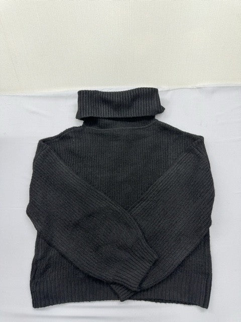 French Connection Women's Gray L Mock Neck Zip Knit Sweater Drop Shoulder