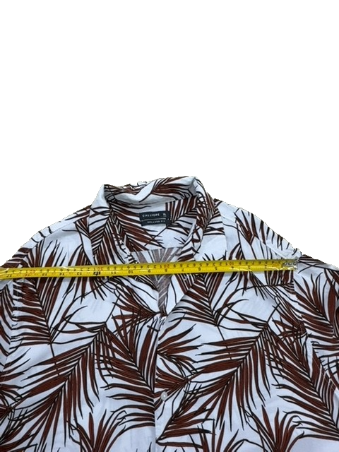 Calliope Unisex White Brown Palm Leaf Camp Collar Shirt XL Relaxed